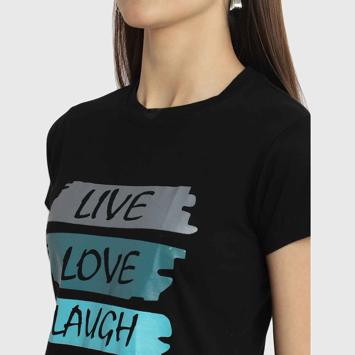 Fabflee Women Regular Cotton Printed Round Neck Tshirt | Black | FAB-WT-38 | S