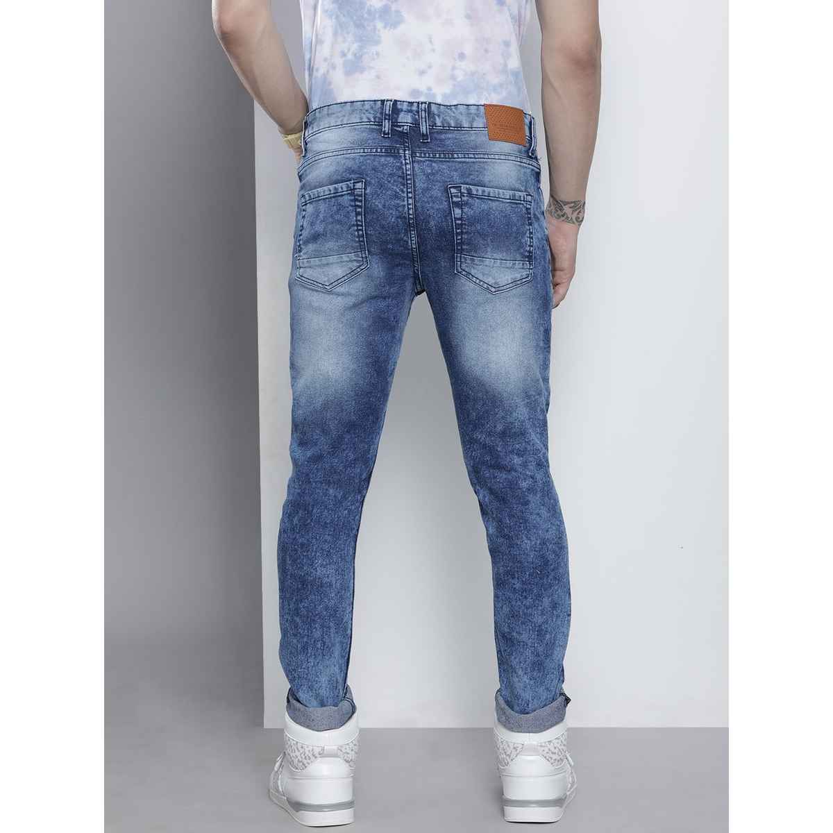 The Indian Garage Co Men's Slim Fit Solid Casual Jeans | Blue - 36