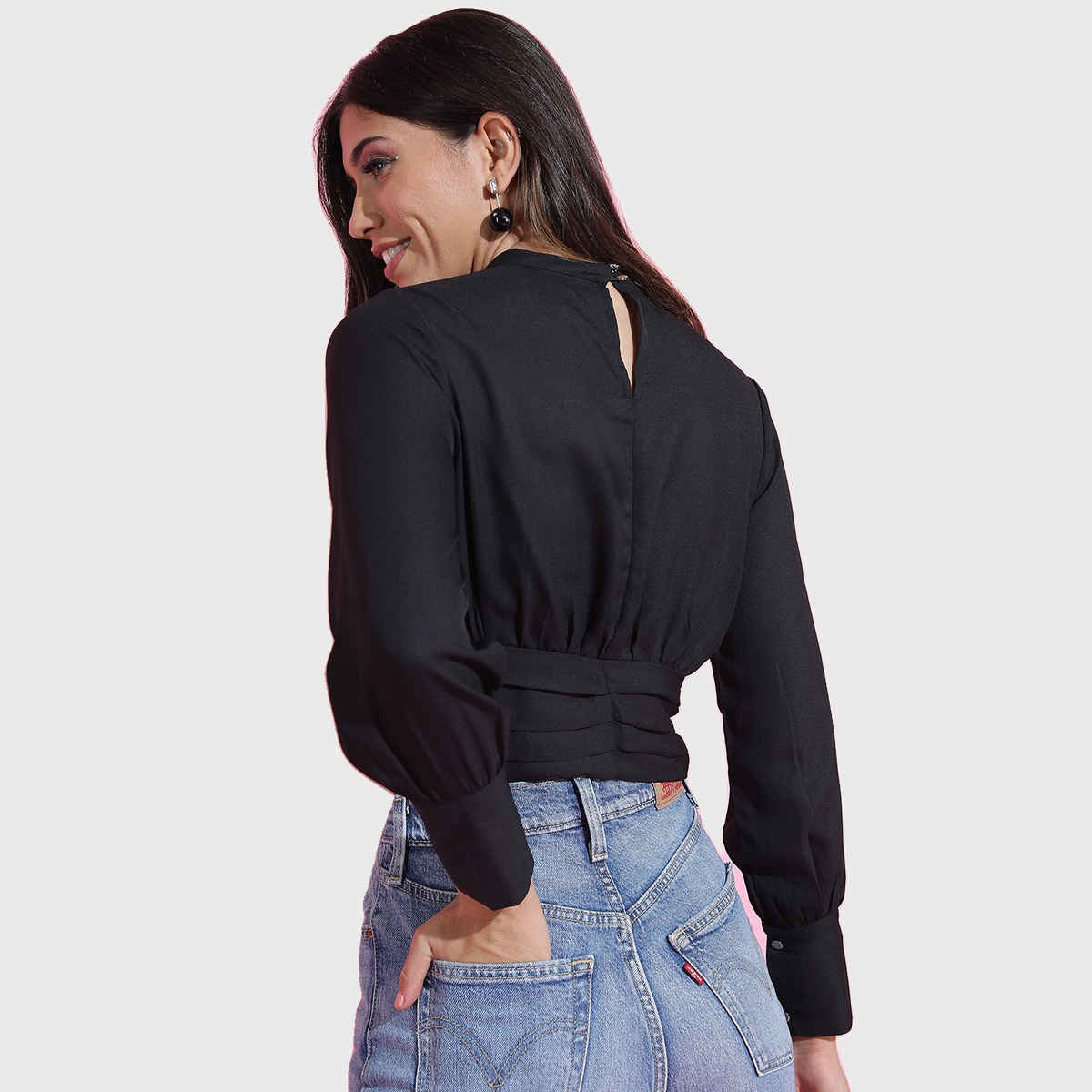 Tokyo Talkies Women's Side Fixed Laceup Detailed High Neck Crop Top | Black - XL