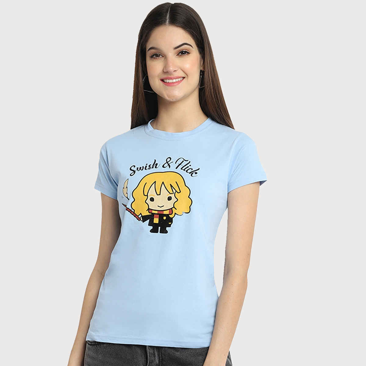 Fabflee Women Regular Cotton Printed Round Neck Tshirt | Aqua Blue | FAB-WT-41 | L