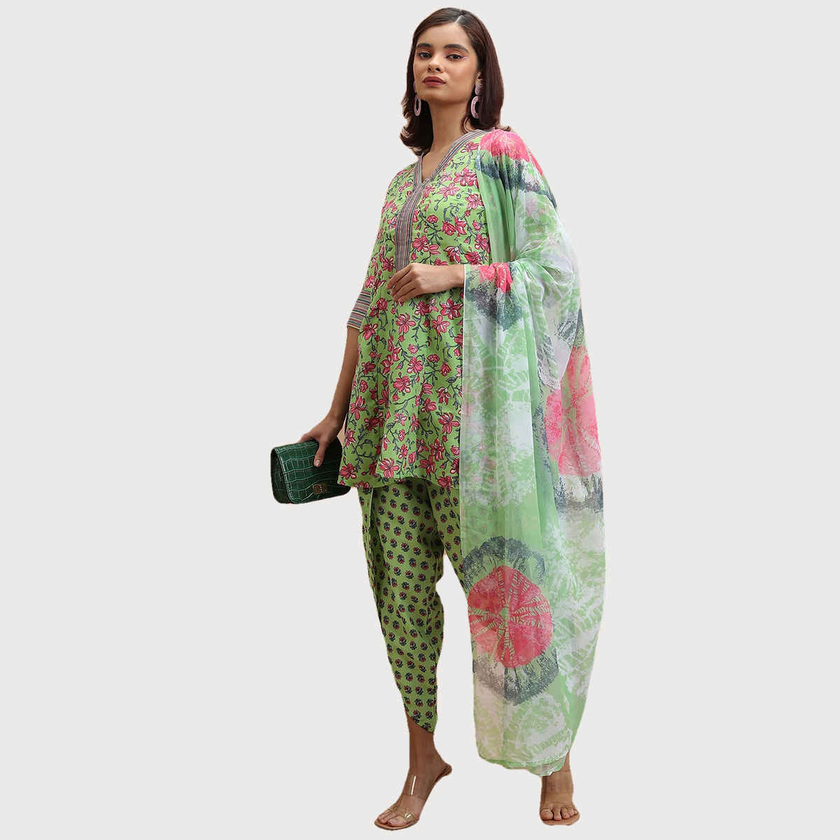 Ketch Women's Floral Printed Regular Kurti & Dhoti Pants With Dupatta | Multicolor | L