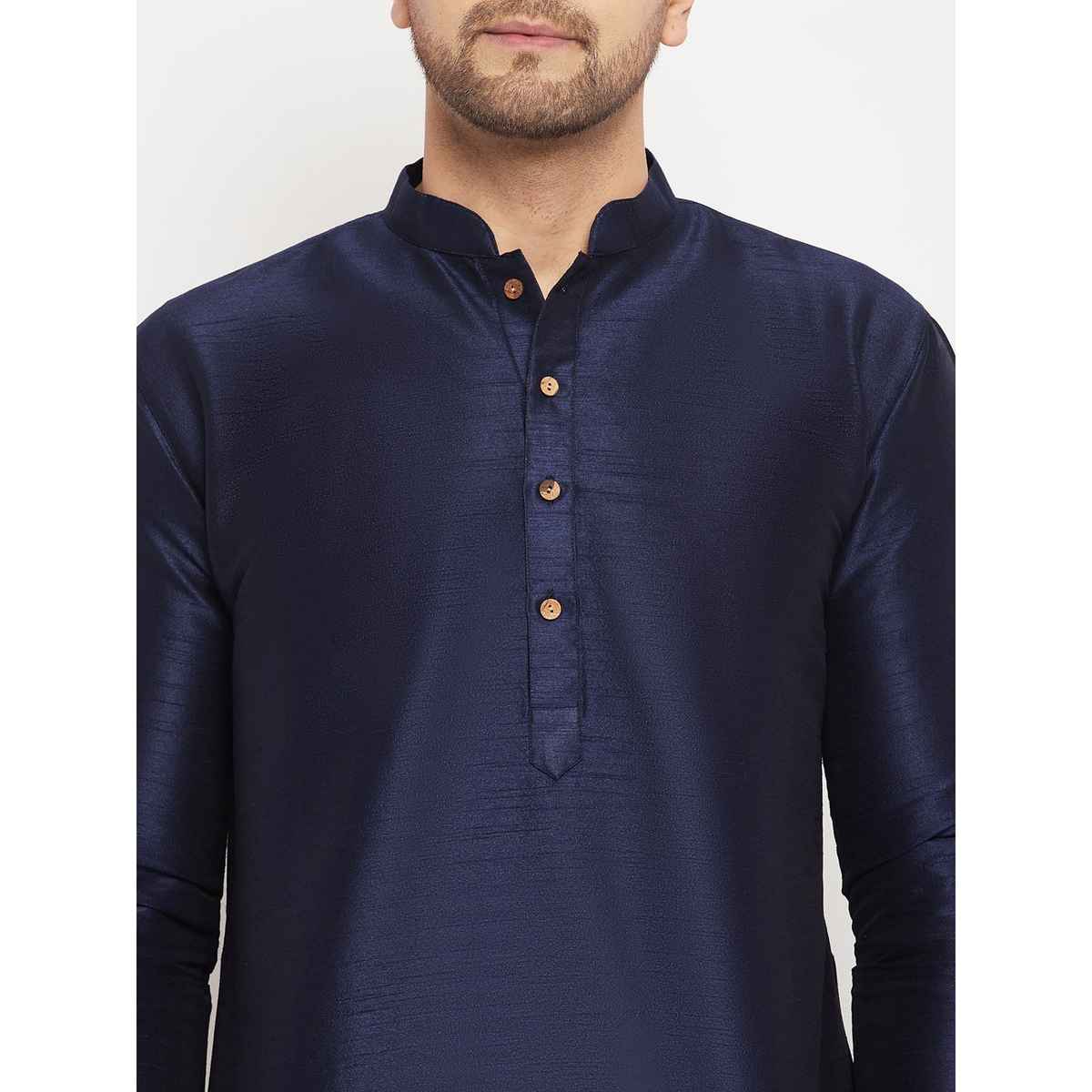 Vastramay Men's Silk Blend Kurta | Dark Blue - L