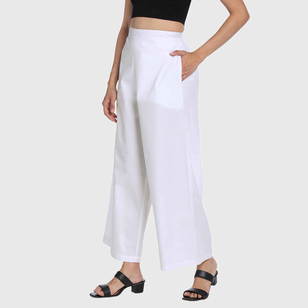 DL Women's Women's Cotton Mid-Rise Plain Regular Fit Parallel Trouser | DLWWTW23002 | White - 34