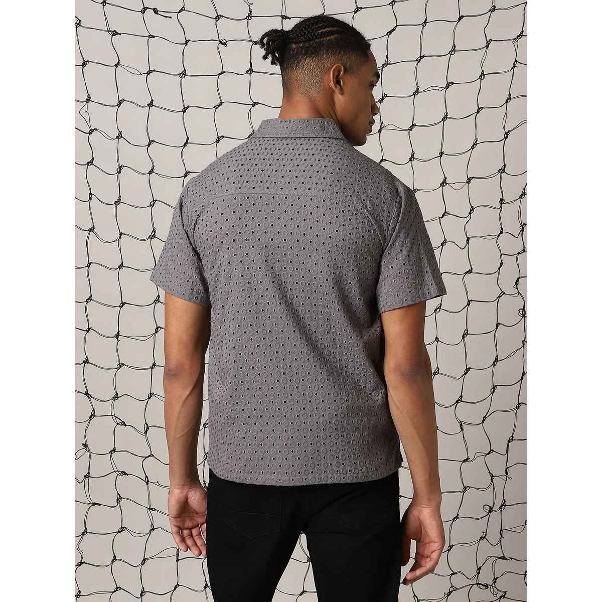 Hubberholme Men's Relaxed Spread Collar Solid Cotton Shifly Casual Shirt | Gray - 42
