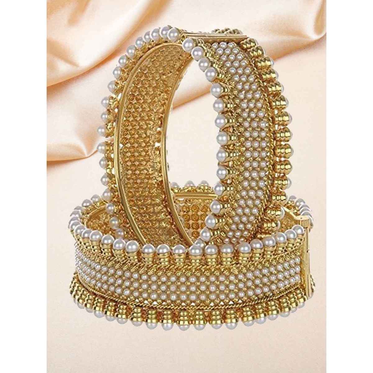 Youbella Traditional Jewellery Gold Plated And Pearl Bangle Set For Women (Golden)(Ybbn - 91053B - 2.6)