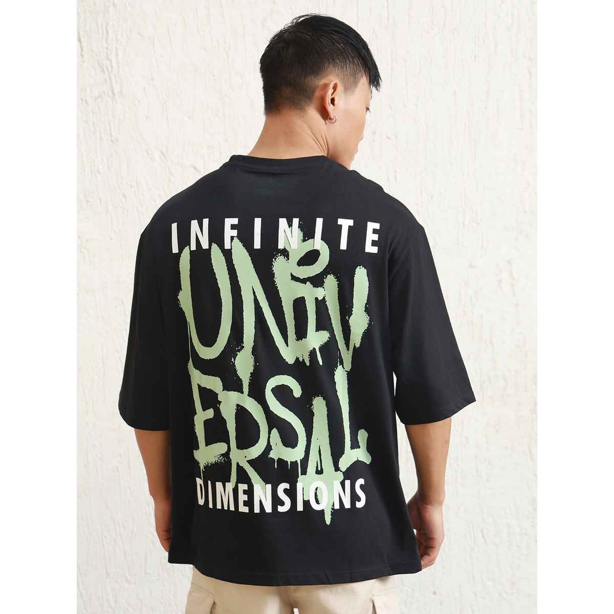 Hubberholme Men's Graphic Printed Drop Shoulder Relaxed Fit T-shirt | Black - XL