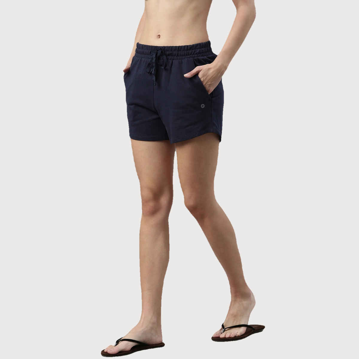 Enamor Essentials E078 Women s Comfy Terry Shorts | Adjustable Waistband & Pockets | Navy Blue | L