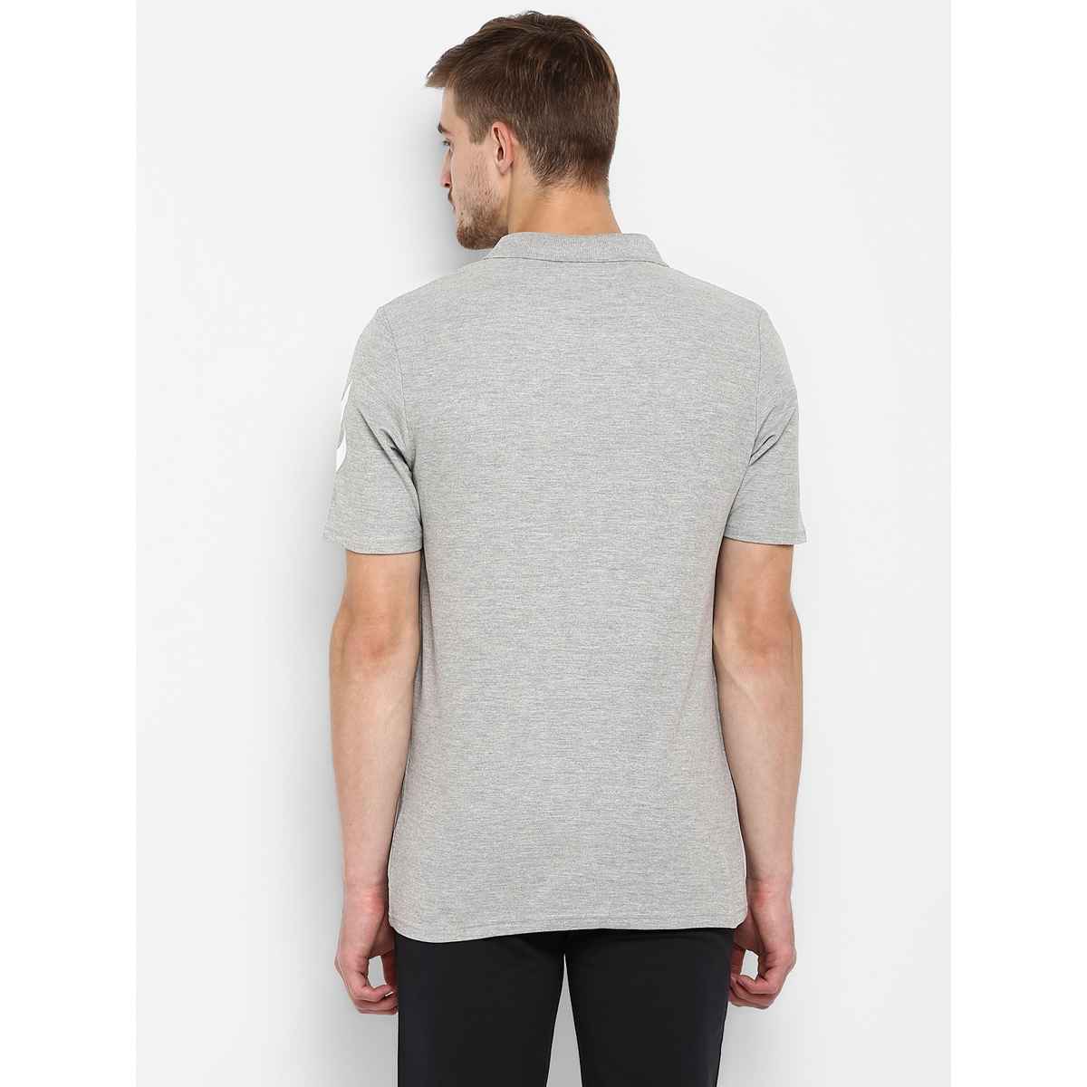 hummel Men's Go Polo Neck Solid Regular Fit Cotton Poly T-shirt | Grey Melange - XL