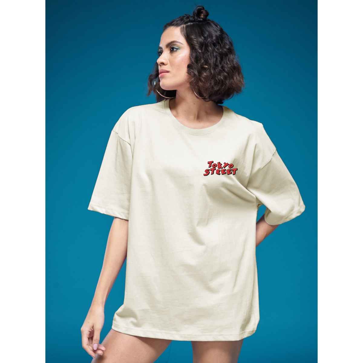 Smartees Women's Oversize Printed T-shirt | WW - 2028 | Skin - M