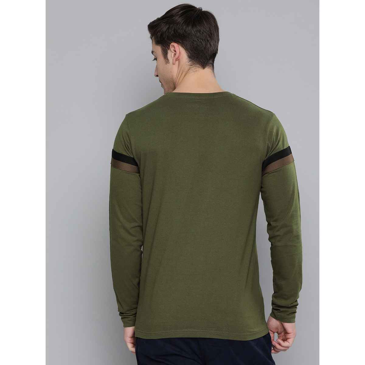 Dillinger Men's T-shirt Long Sleeve Striped Pure Cotton | Olive - XL