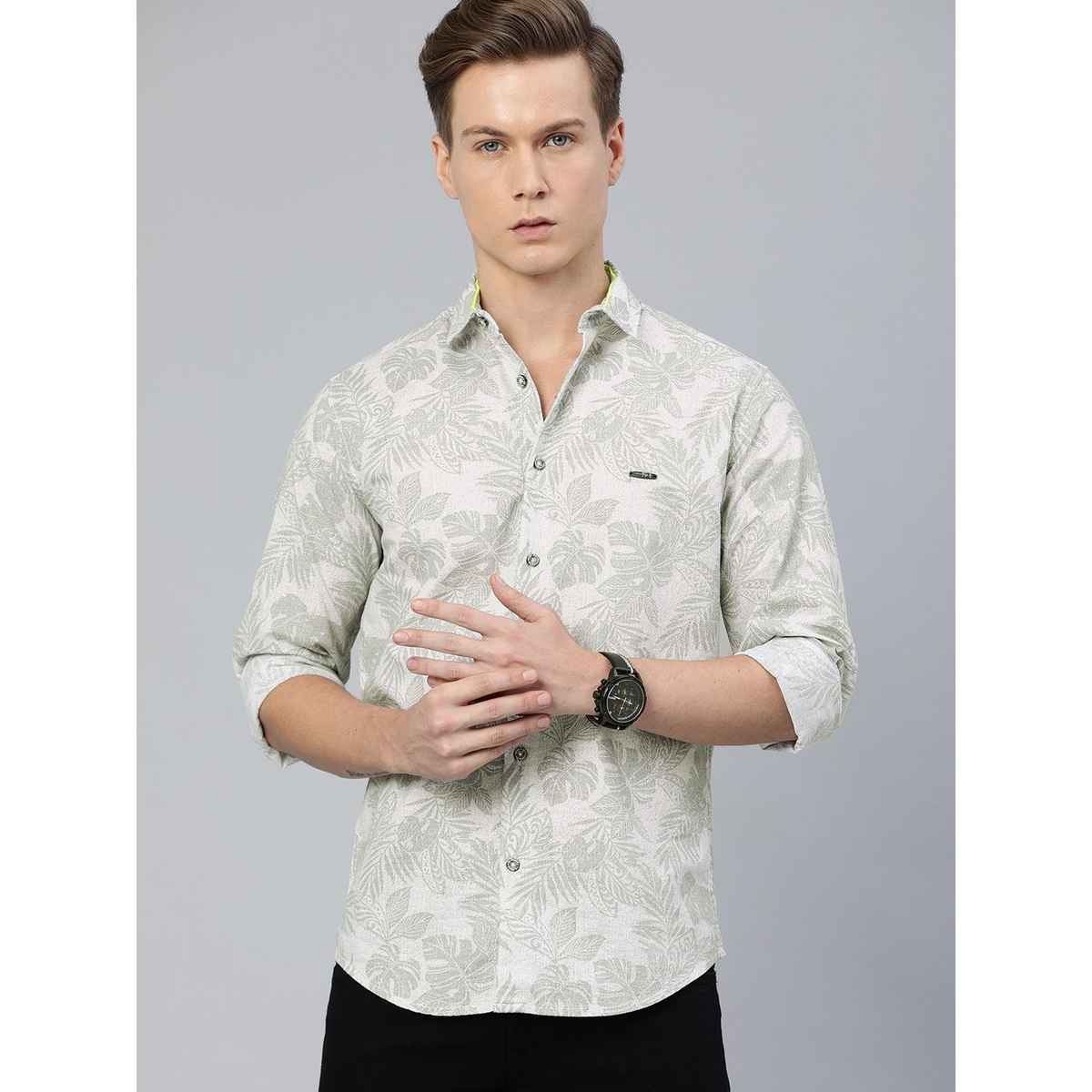 The Indian Garage Co Men's Slim Fit Tropical Casual Shirt | Grey - XL
