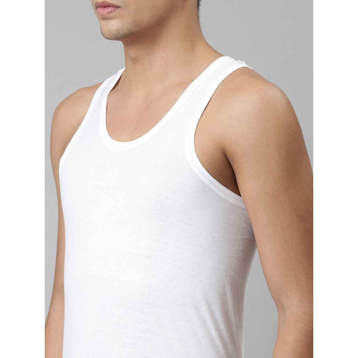 Dixcy Josh Men's Solid Sleeveless U-neck 100% Cotton Soft Finish Vest | White - M