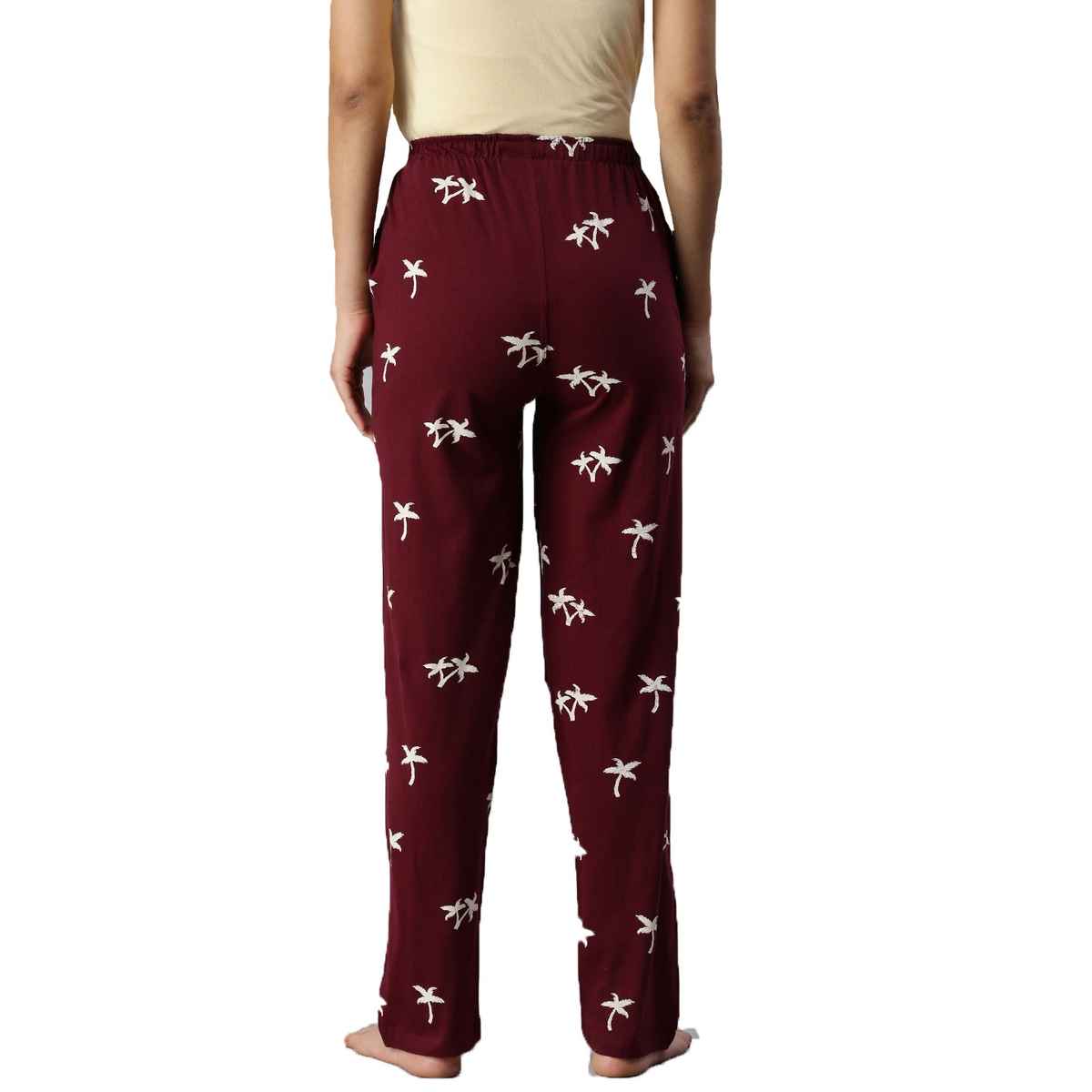 Kryptic Women's Pure Cotton Printed Lounge Pant | Maroon - S