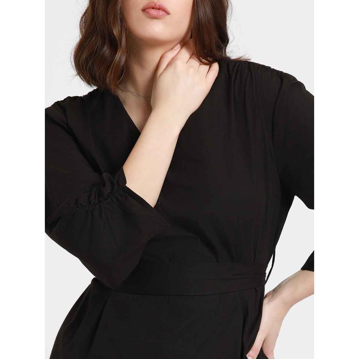 DL Women's V-Neck A-Line Fit & Flare Dress | DLWDRW23004 | Black - L
