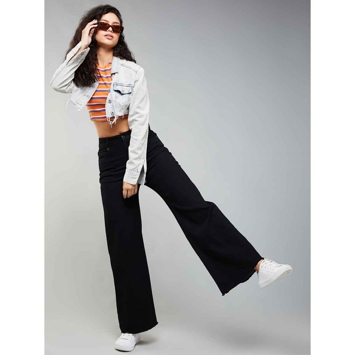 Miss Chase Women s Holiday Mode On Wide Leg Denim Jeans | Black | 32