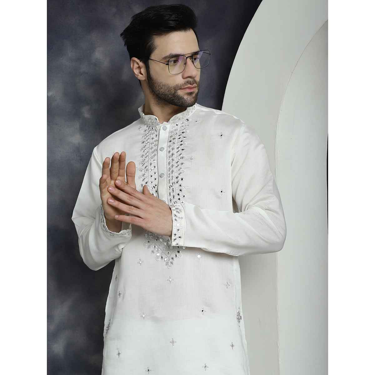 Jompers Men s Embroidered Kurtas | KO 5045 White | M