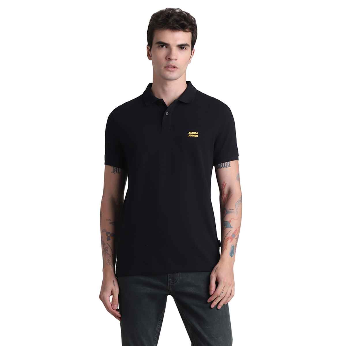 Jack & Jones Black Slim Fit Polo T-shirt - S