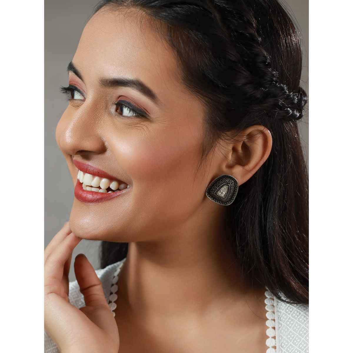 Priyaasi Studded Gold and Silver Plated Earring Set