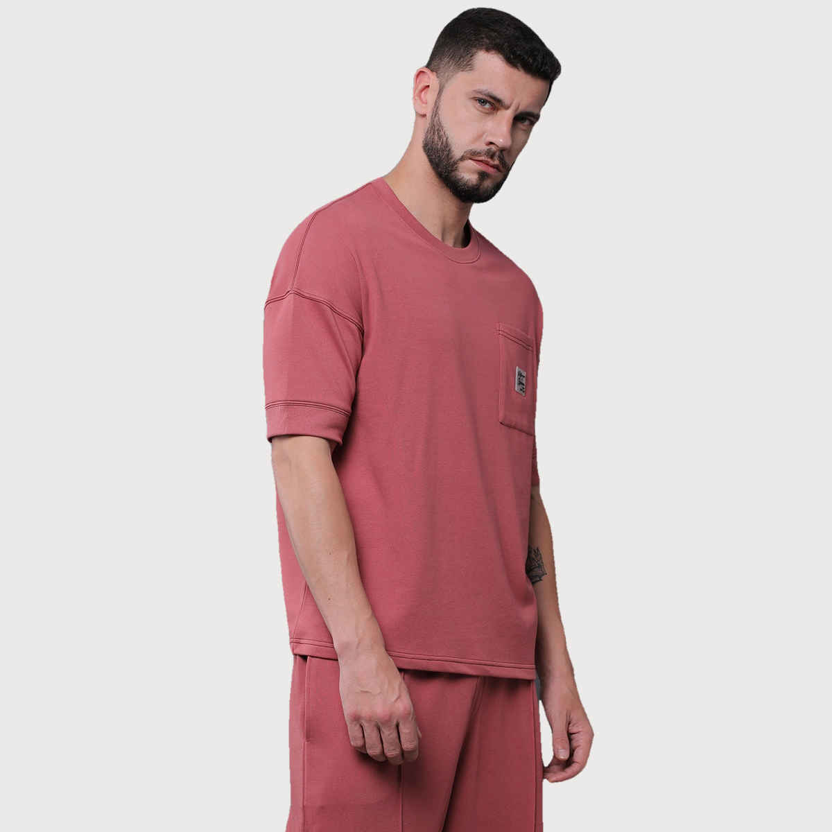 Difference of Opinion Men Round Neck Oversized T-shirt - Mauve | Cotton | XXL