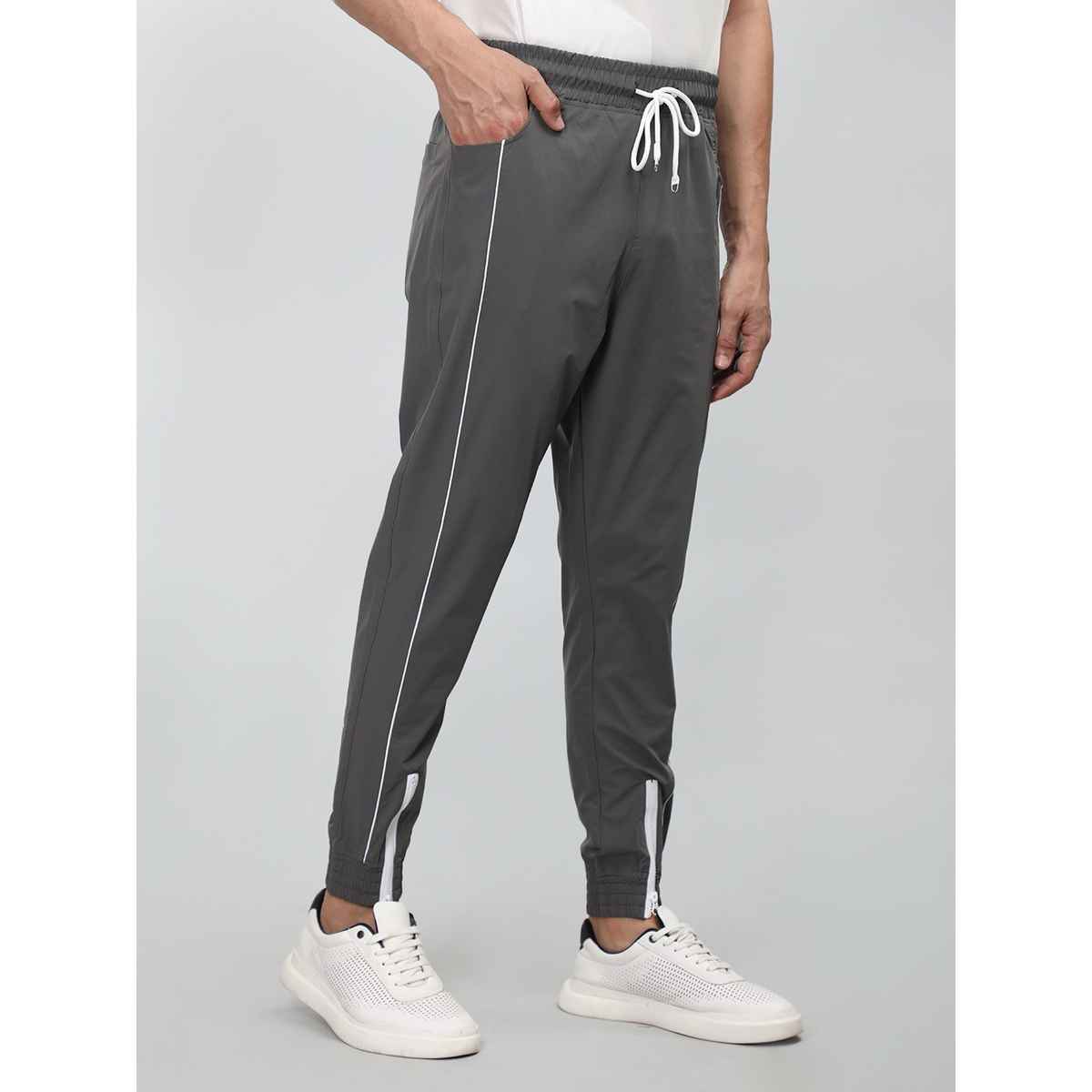 Chkokko Men Sports Track Pant Gym Workout Lower With Pocket Dark Grey White - XL