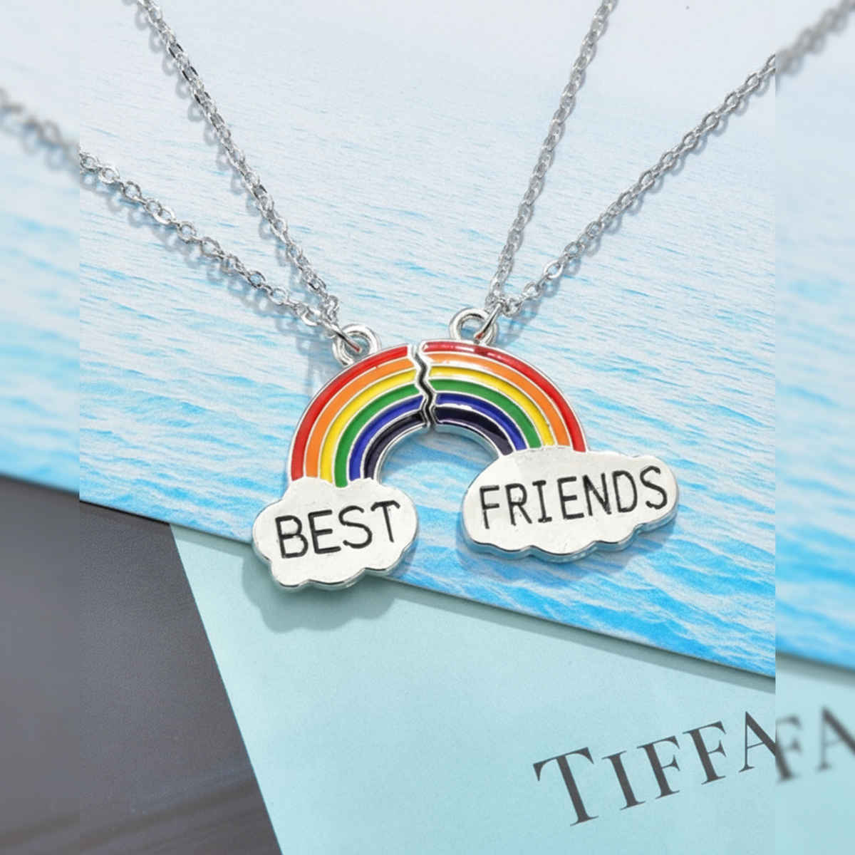YouBella Silver Plated Rainbow Best Friends Necklace Chain for Girls and Women (YBNK - 50163)