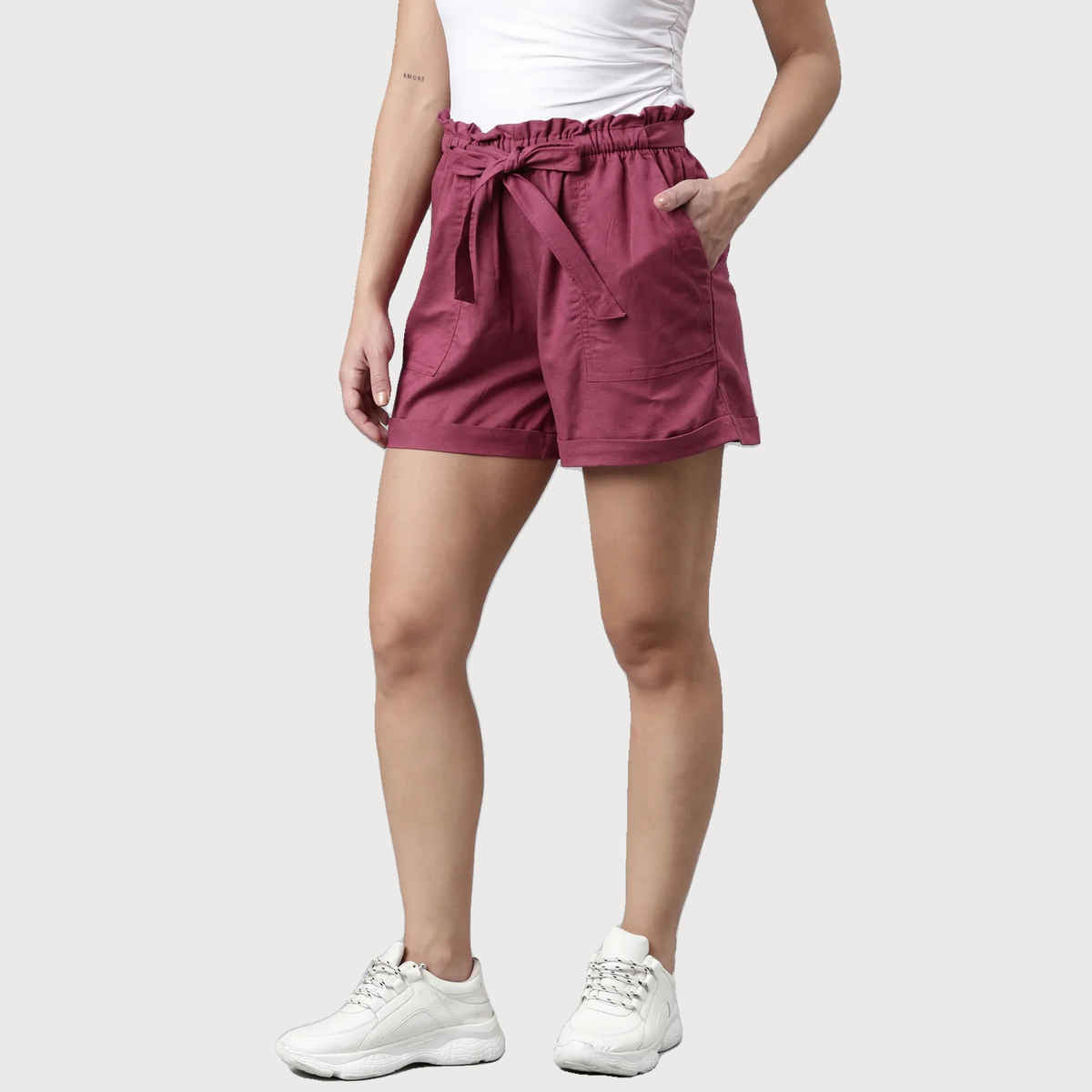 Luxrio Women's Cotton Linen Blended Shorts | WMNSHORTSCF | Plum - XL