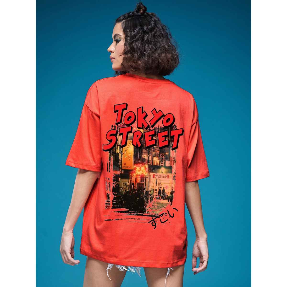 Smartees Women's Oversize Printed T-shirt | WW - 2028 | Orange - S