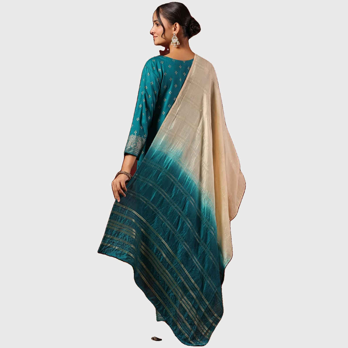 Ishin Women Straight Ethnic Rayon Kurta Set with Dupatta | INWSDAW231067 | Teal - M