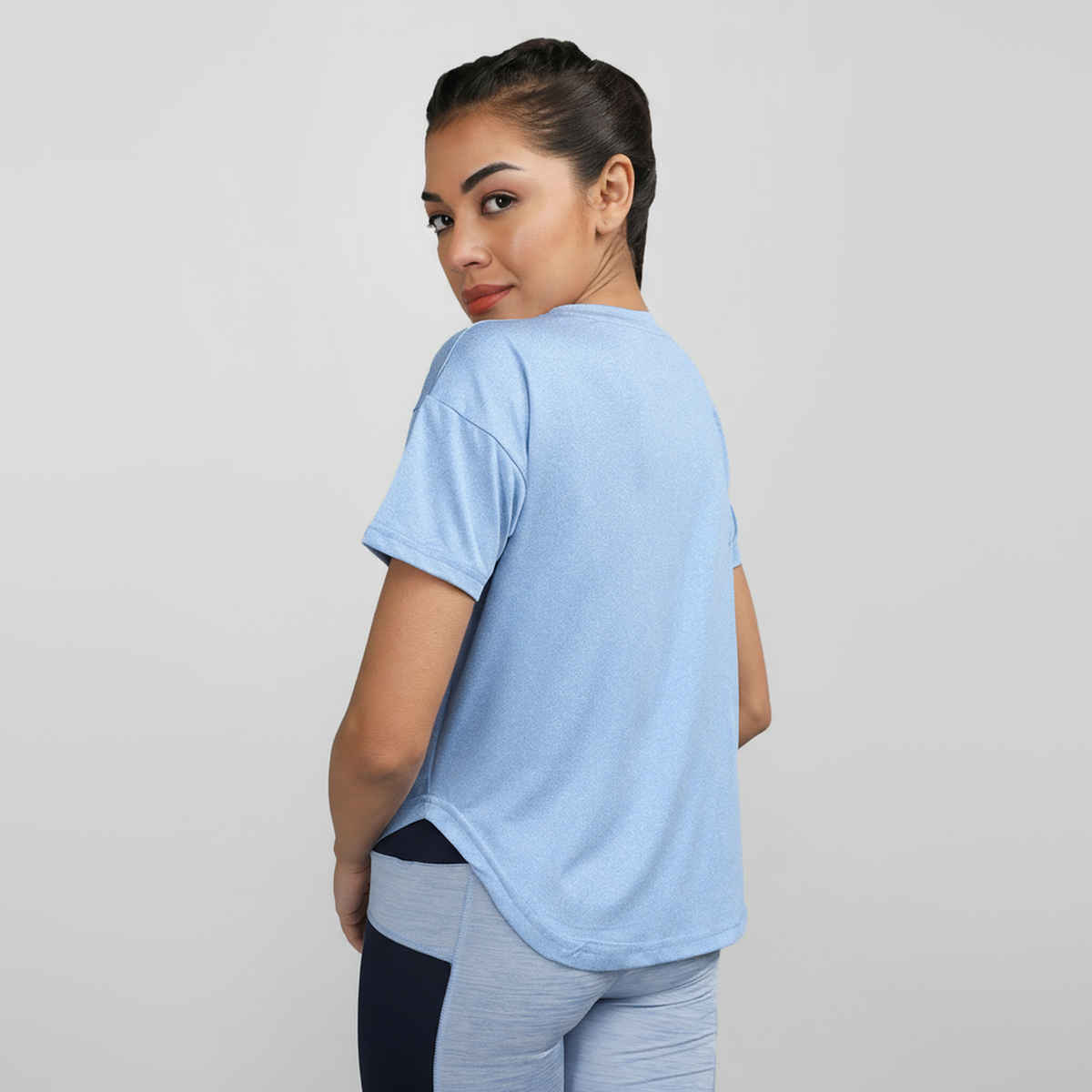 Chkokko Women's Round Neck Dry Fit Gym Sports Printed T-shirt | Self Blue - L