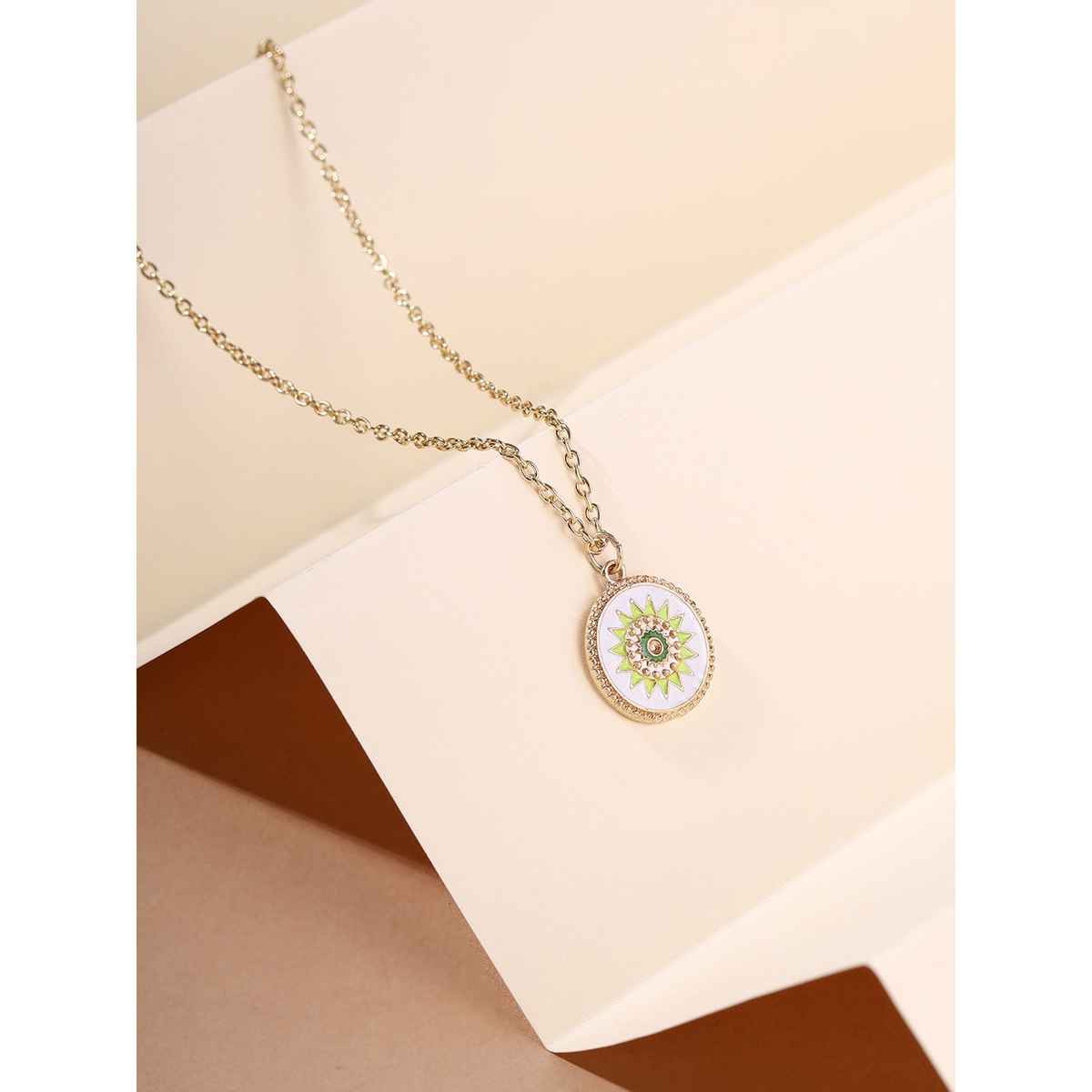 Priyaasi Gold Plated Circular Flower Pendant With Chain