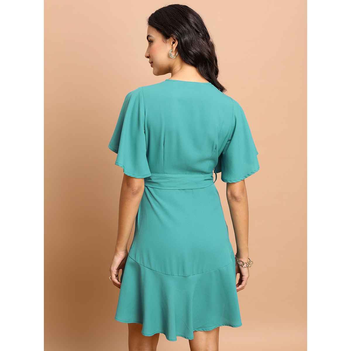 Ketch Women Sea Green Flutter Sleeve Dress | Sea Green | S
