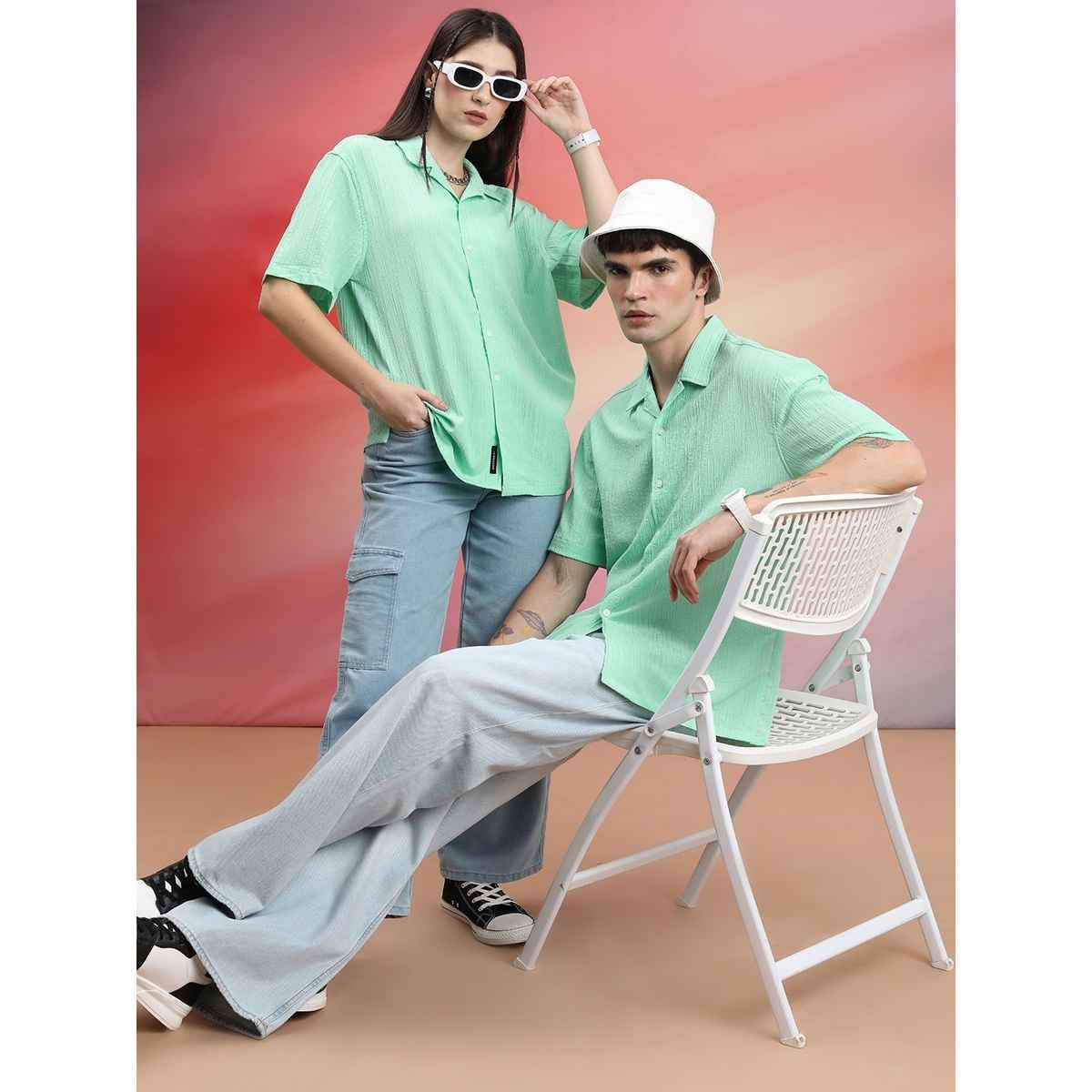 Highlander Men's Spread Collar Oversized Casual Shirt - Mint Green | L