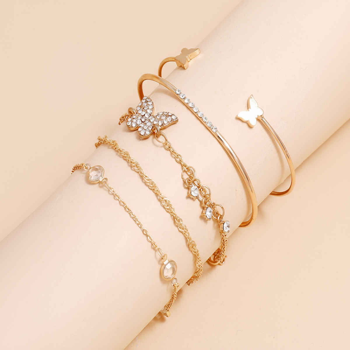Shining Diva Fashion Set of 5 Multilayer Crystal Gold Plated Bracelet for Women and Girls | 13073b