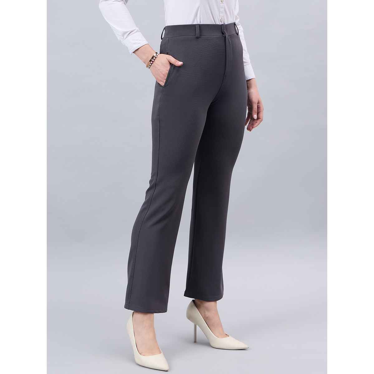 Style Quotient Women Self Design Polyester Formal Trouser | 34 | SS24SQSHAVA - Grey