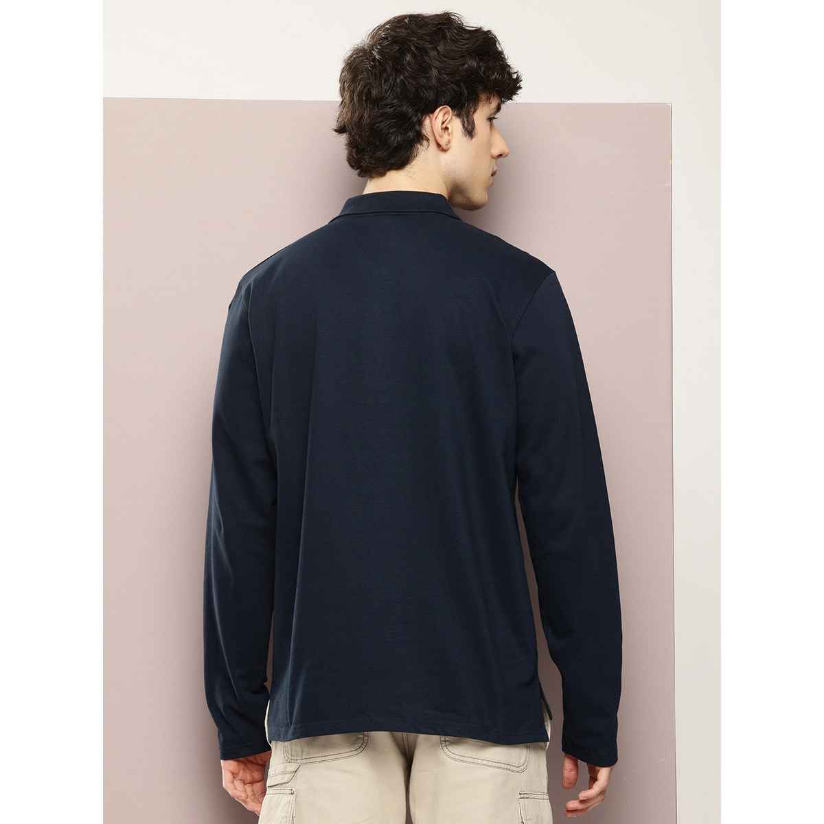Dillinger Men's Oversized Long Sleeve Polo T-shirt | Navy Blue - L