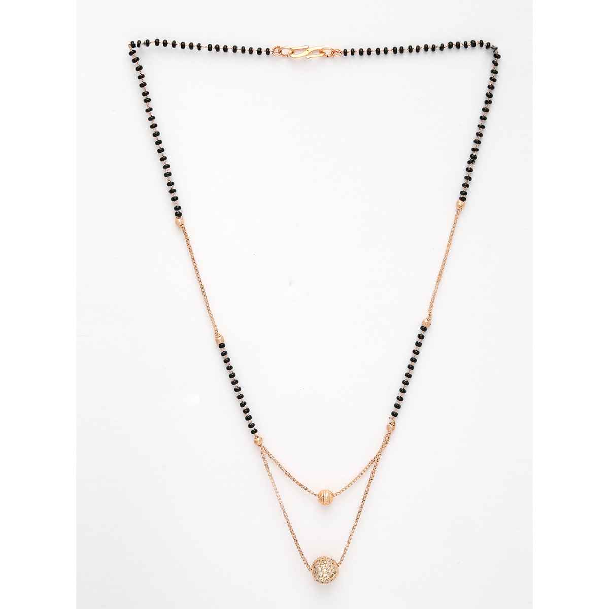 NVR Women's Rose Gold Cz Stone-studded & Beaded Layered Mangalsutra | NVR2721