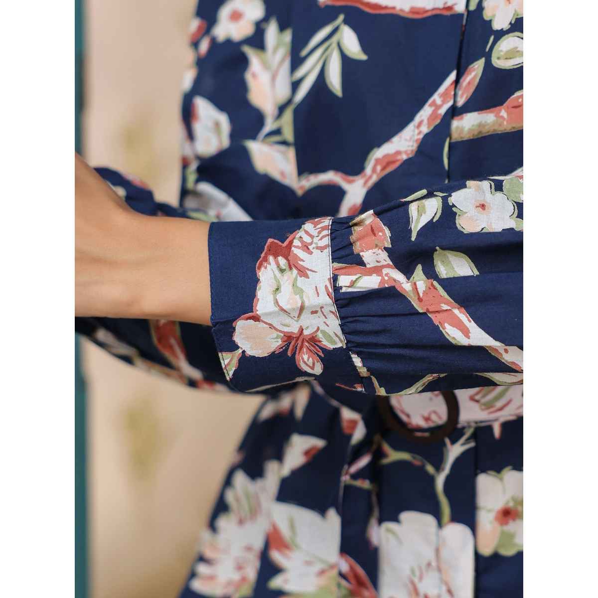 Sanskrutihomes Printed Pure Cotton Shirt & Trouser Co-Ords for Women | Navy Blue | L