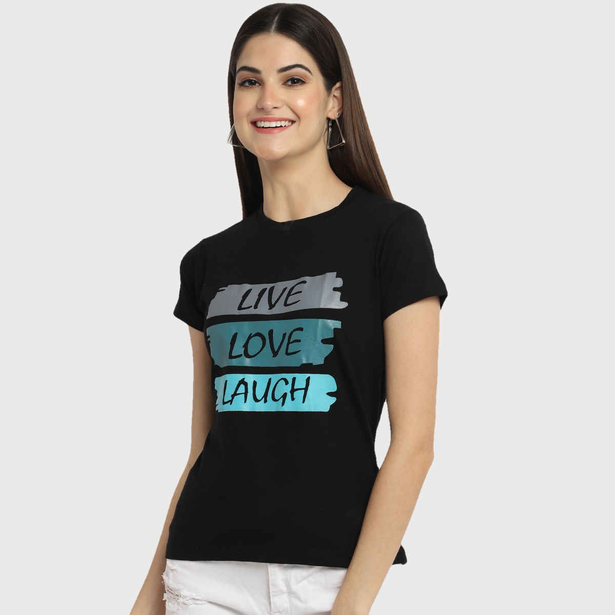 Fabflee Women Regular Cotton Printed Round Neck Tshirt | Black | FAB-WT-38 | XL