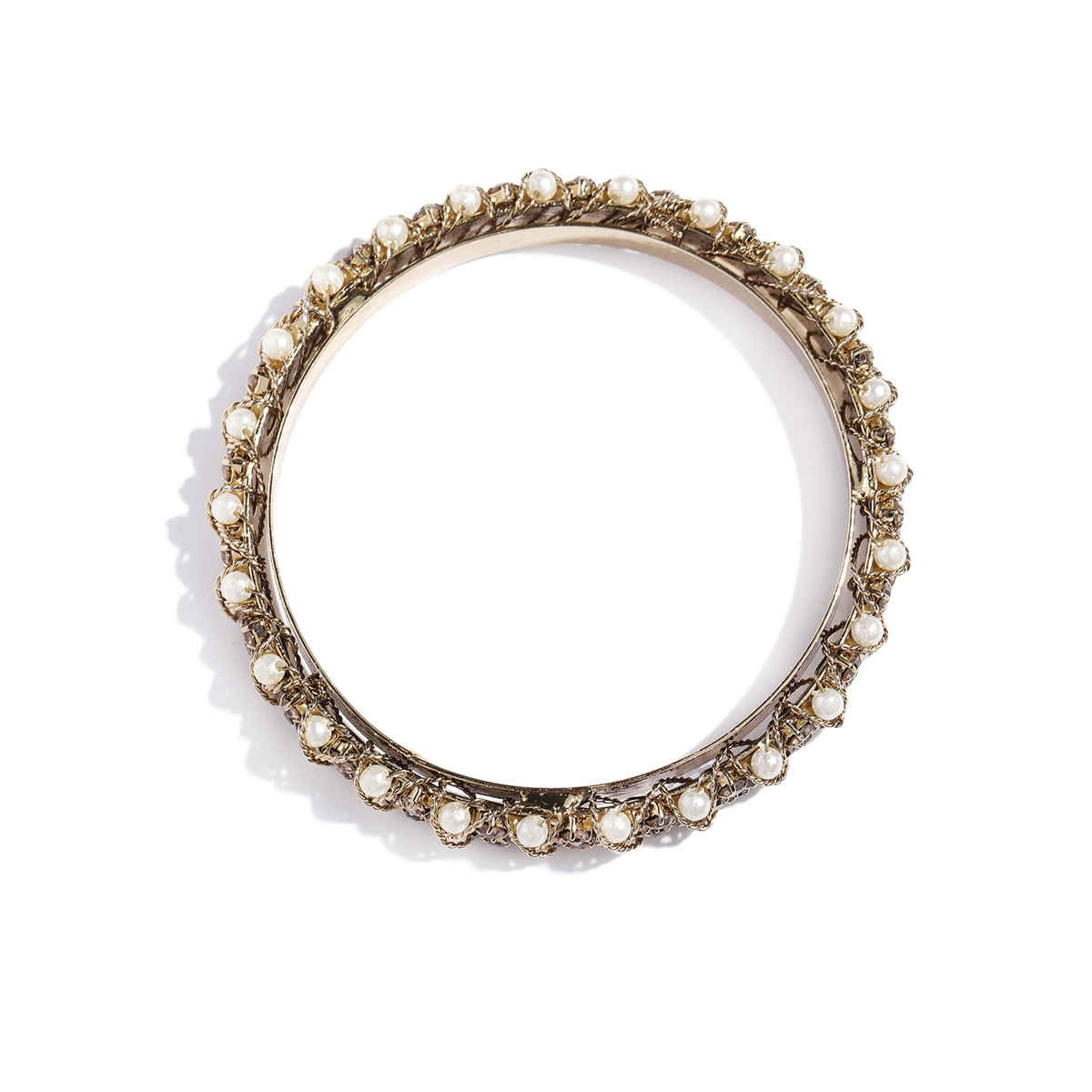 Priyaasi Set Of 2 Gold-Plated Pearls And Stones Studded Cross Wired Bangles