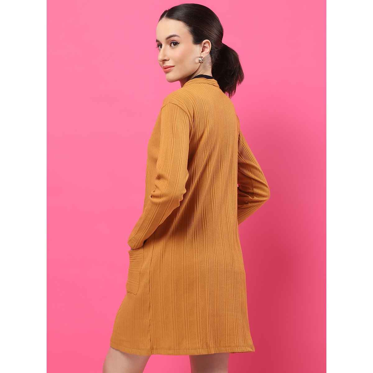Rigo Women Front Open Long Rib Shrug | Light Brown - Free Size
