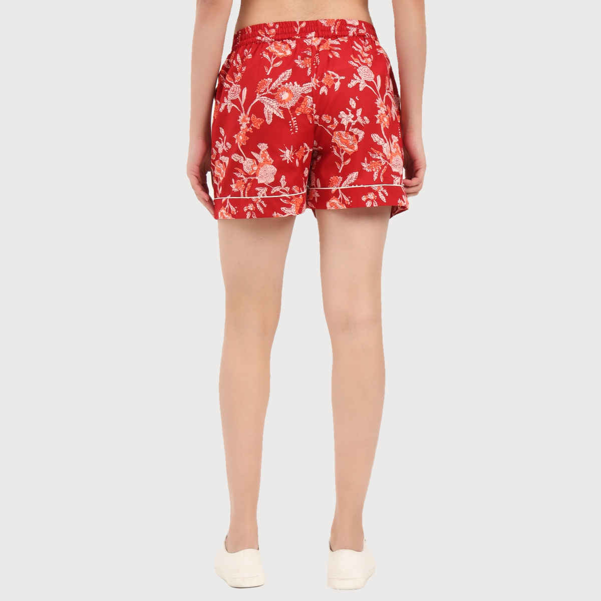 Divena Red Floral Print Cotton Shorts for Women | DK0256 - S
