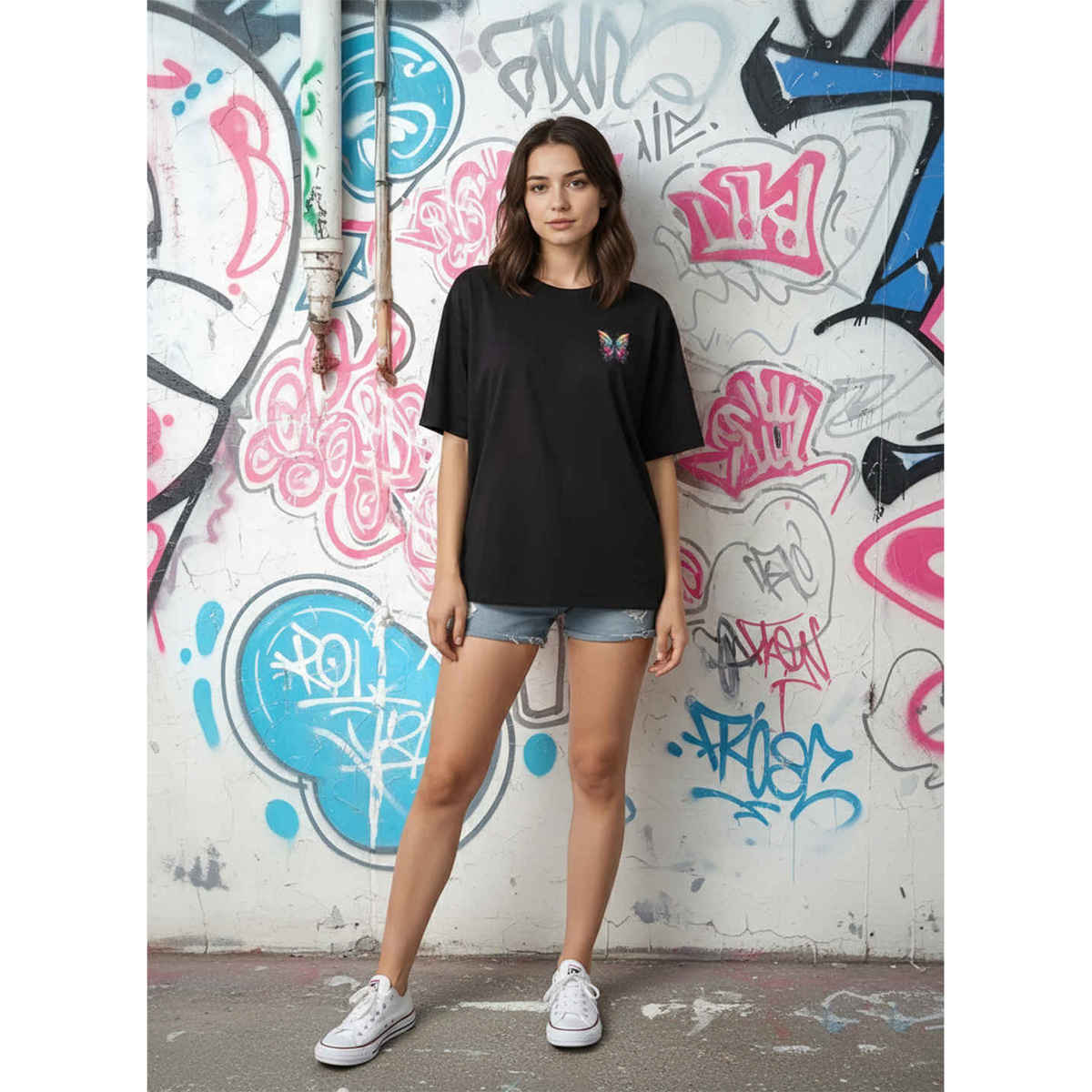 Smartees Women's Oversize Printed Tshirt | Black - M