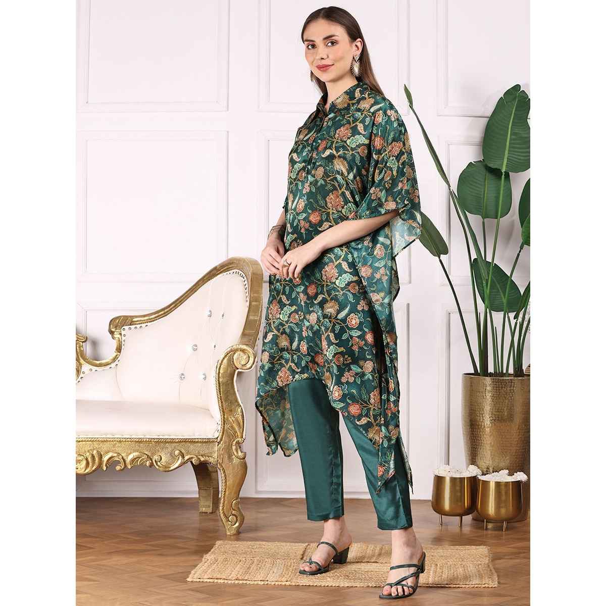 Ishin Women's Kurta Set with Bottom | Green - L