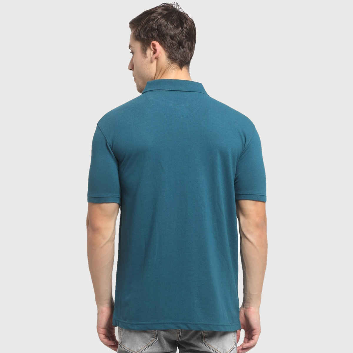 Cantabil Men's Solid Polo Neck Casual T-shirt | Airforce - L