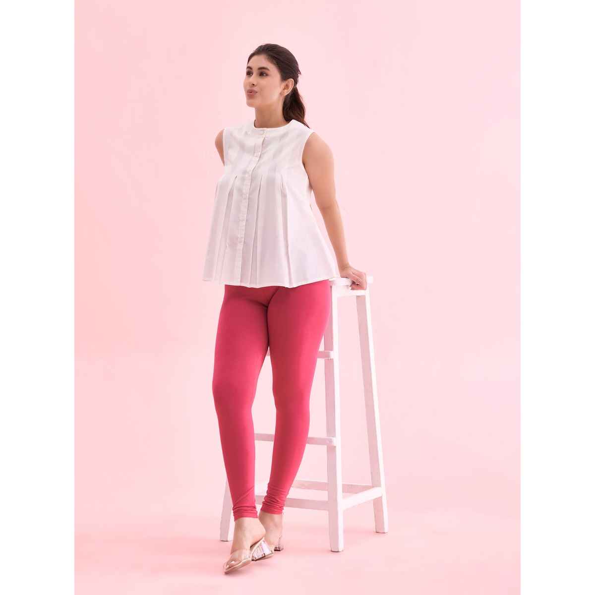 Go Colors Women's Solid Mid Rise Ankle Length Leggings | Fuchsia - M