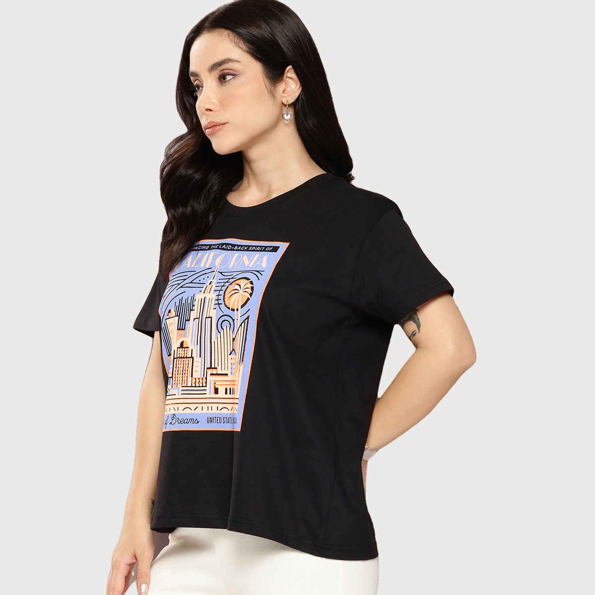 Dillinger Women's Boxy Regular Printed T-shirt | WMNCR640BLK | Black - L