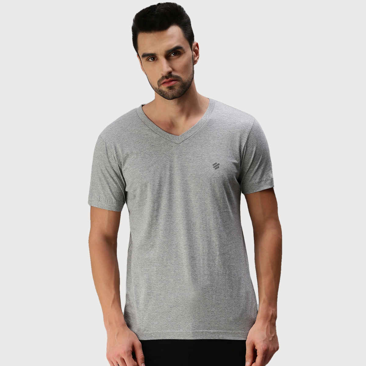 ONN Premium Men's Solid Pure Cotton V Neck T-shirts | Grey Melange | Size - XL