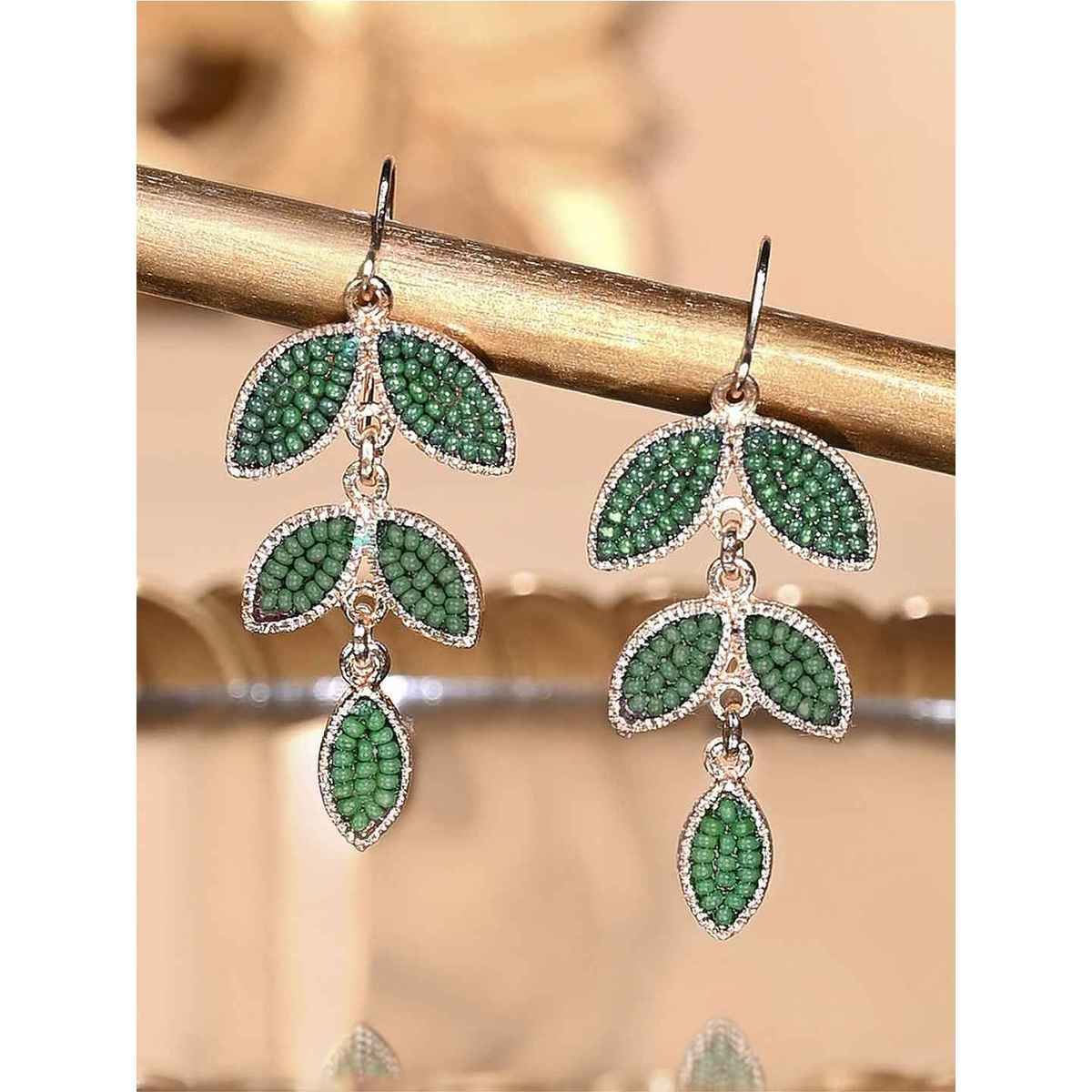 Accessorize London Women's Green Beaded Leaf Drop Earrings - Green