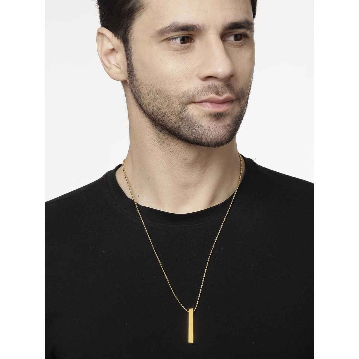 NVR Men's Gold Plated Geometric Pendant With Chain | NVR2371