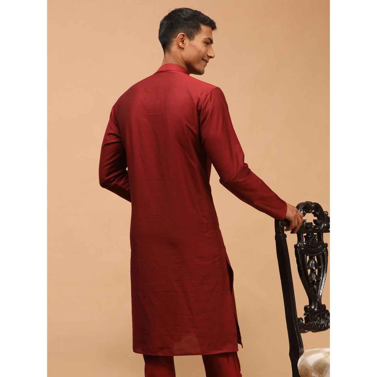 Vastramay Men's Viscose Kurta | Maroon - XL